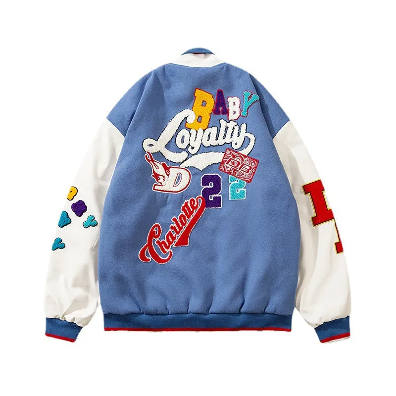 Red Varsity Jacket Letter Embroidery I Baggy Coat Men's and Women's Cotton-Padded Jacket Cotton Padded Thickened Baseball Uniform Winter