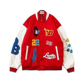 Red Varsity Jacket Letter Embroidery I Baggy Coat Men's and Women's Cotton-Padded Jacket Cotton Padded Thickened Baseball Uniform Winter