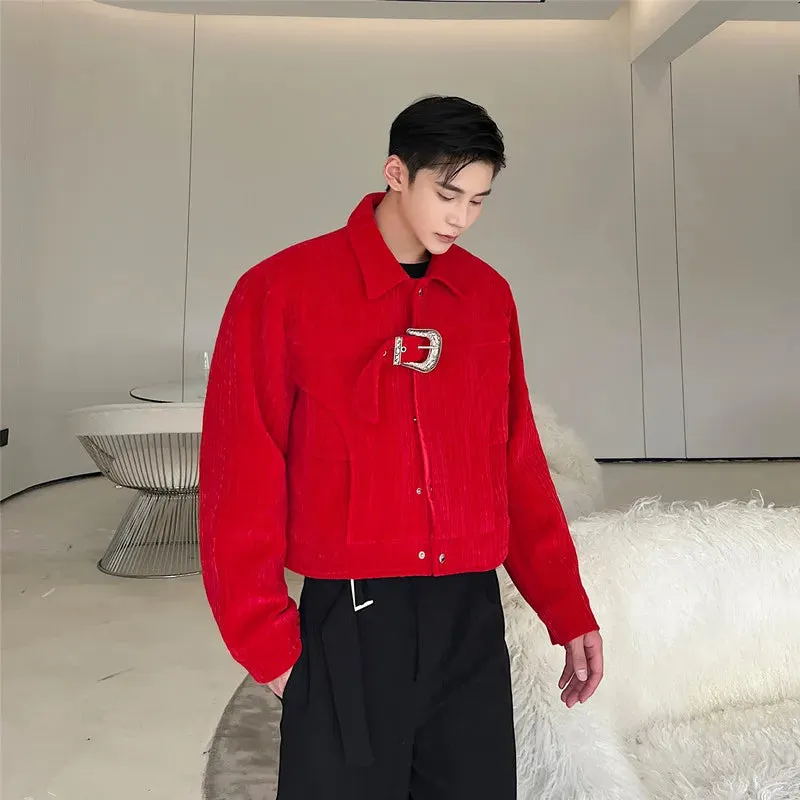 Red Velvet Buckle Vintage Streetwear Crop Jacket