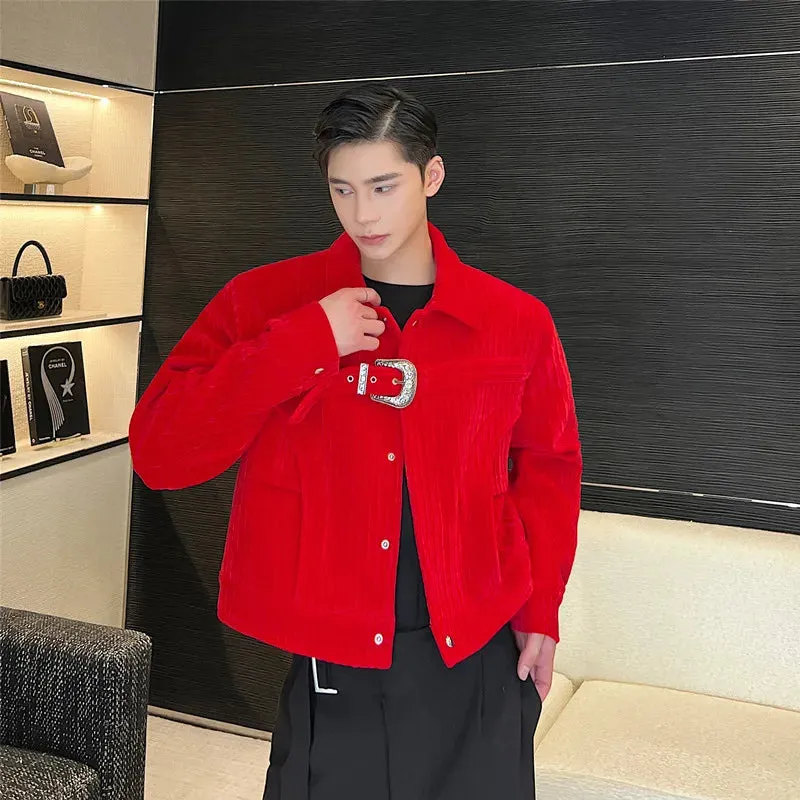 Red Velvet Buckle Vintage Streetwear Crop Jacket