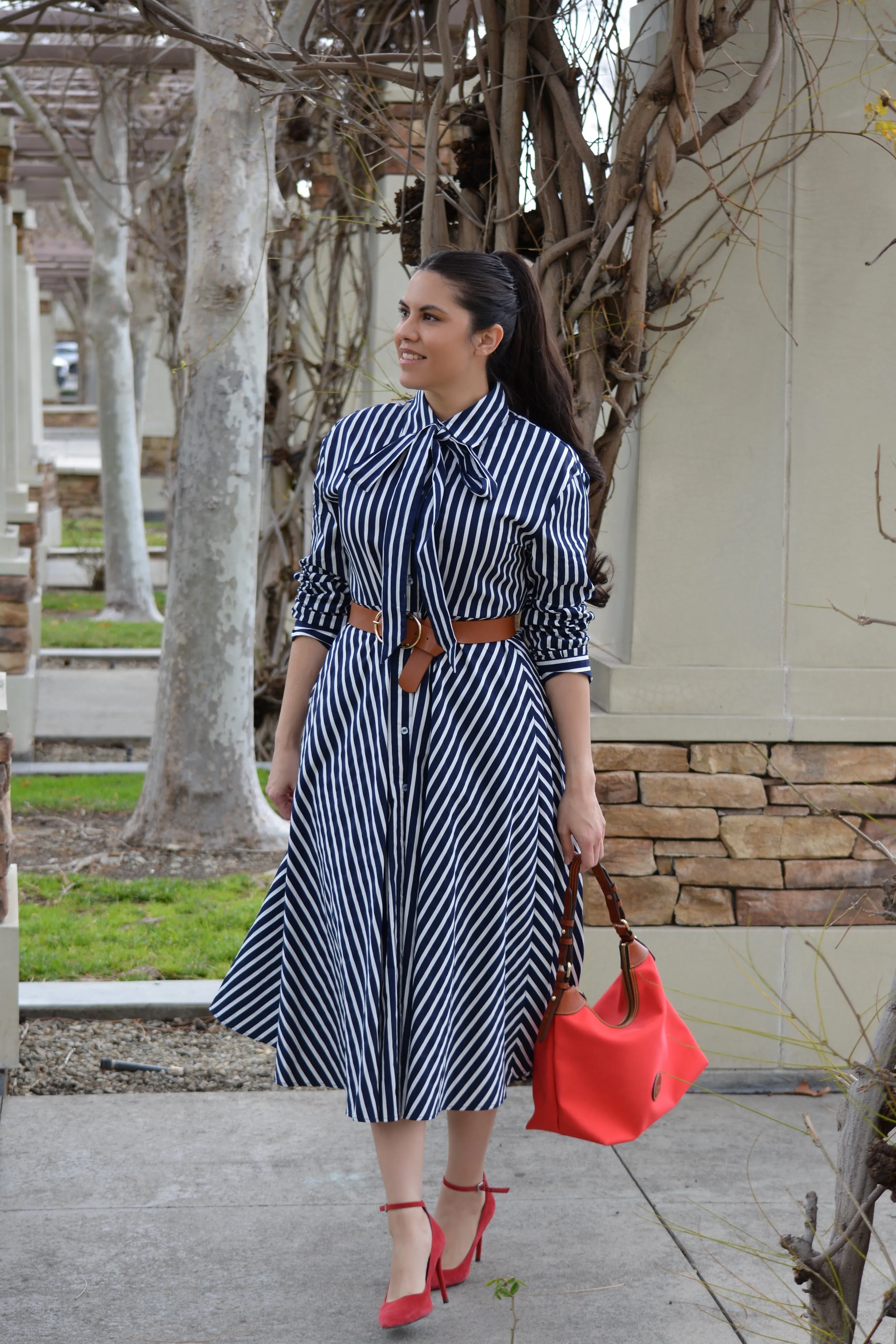 River Navy/White Cotton Stripe Dress