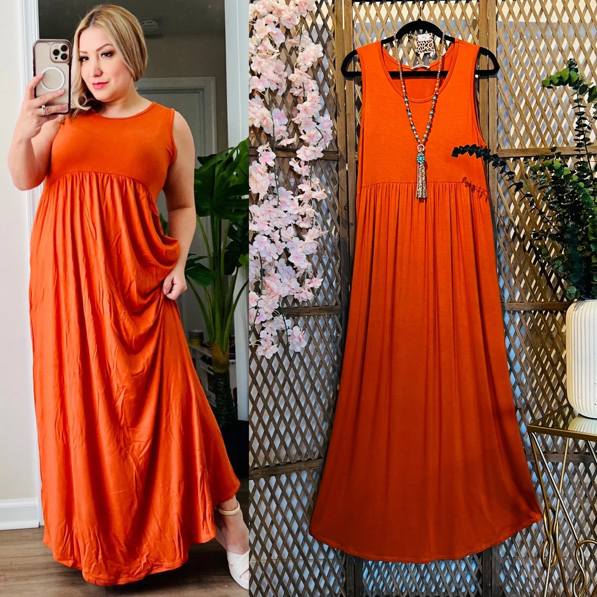 Rust Empire Waist Maxi Dress