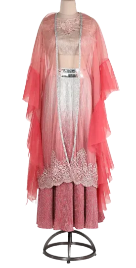 SAMPLE SALE: Pink Shimmer Ruffle Lehenga Set