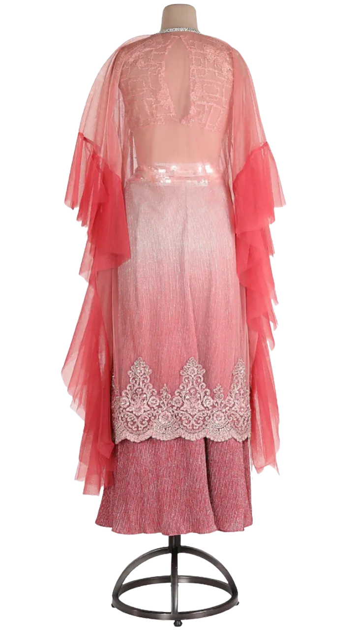 SAMPLE SALE: Pink Shimmer Ruffle Lehenga Set