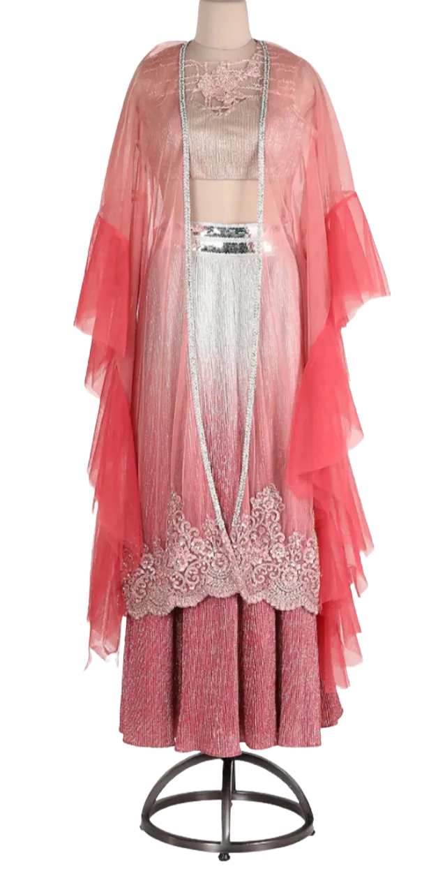 SAMPLE SALE: Pink Shimmer Ruffle Lehenga Set