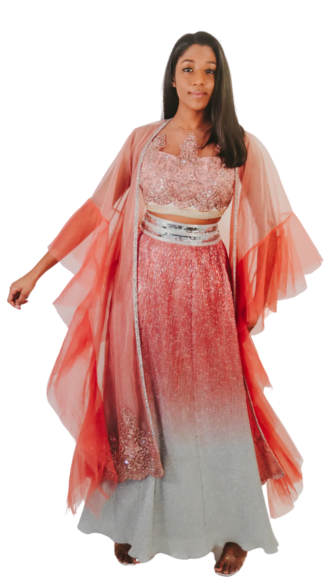 SAMPLE SALE: Pink Shimmer Ruffle Lehenga Set