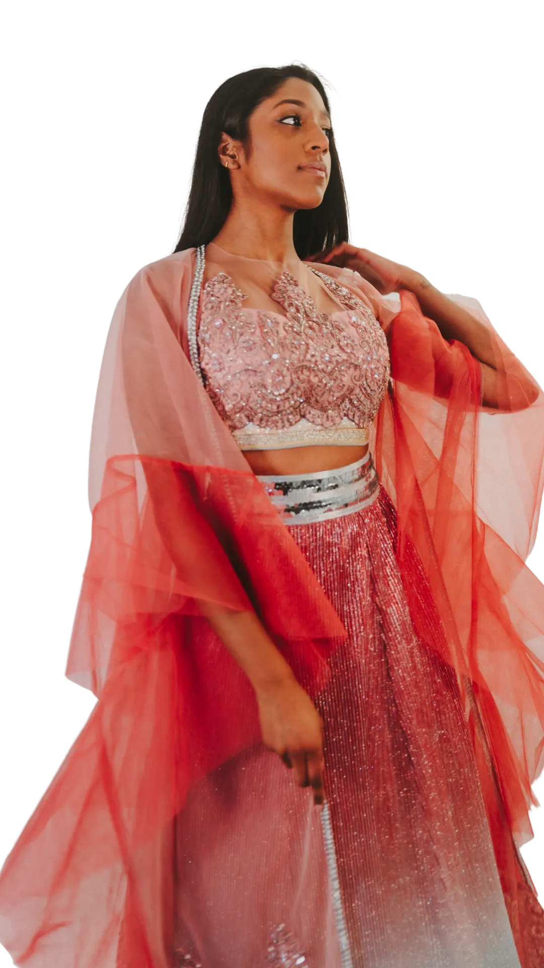 SAMPLE SALE: Pink Shimmer Ruffle Lehenga Set