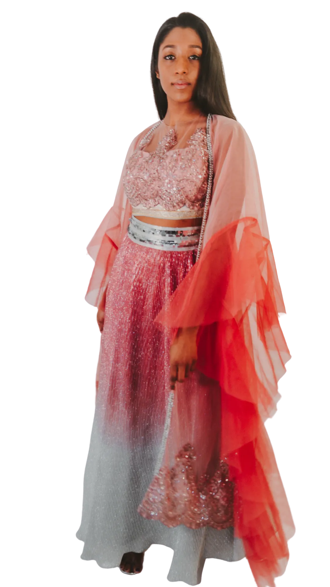 SAMPLE SALE: Pink Shimmer Ruffle Lehenga Set