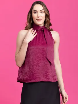 Satin Two Way Tie Up Top - Magenta Pink