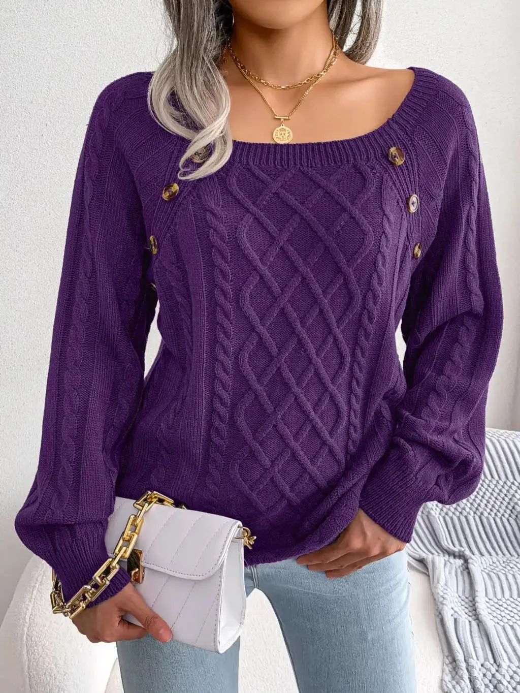 Square Collar Knitted Pullover Sweater