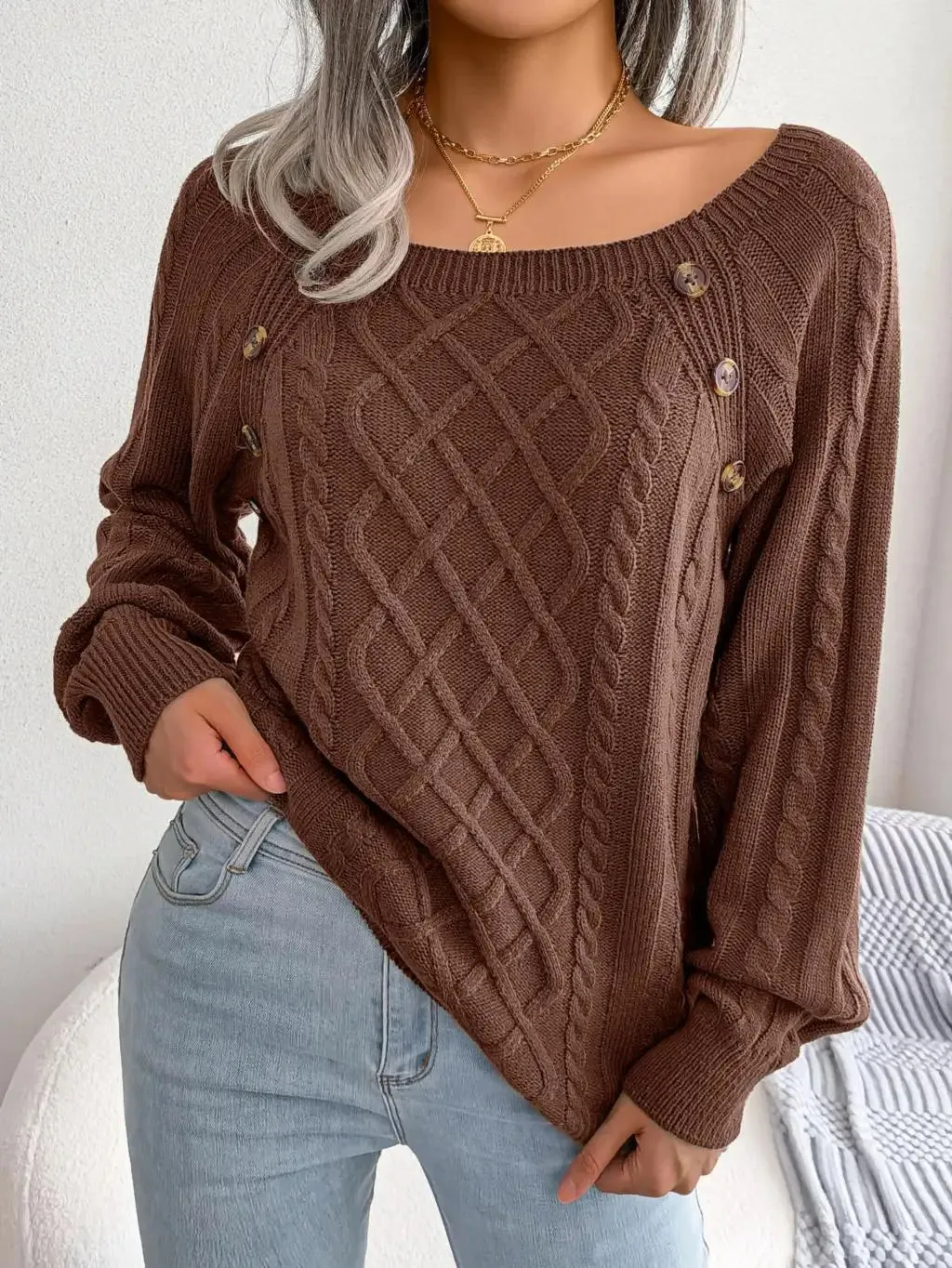 Square Collar Knitted Pullover Sweater