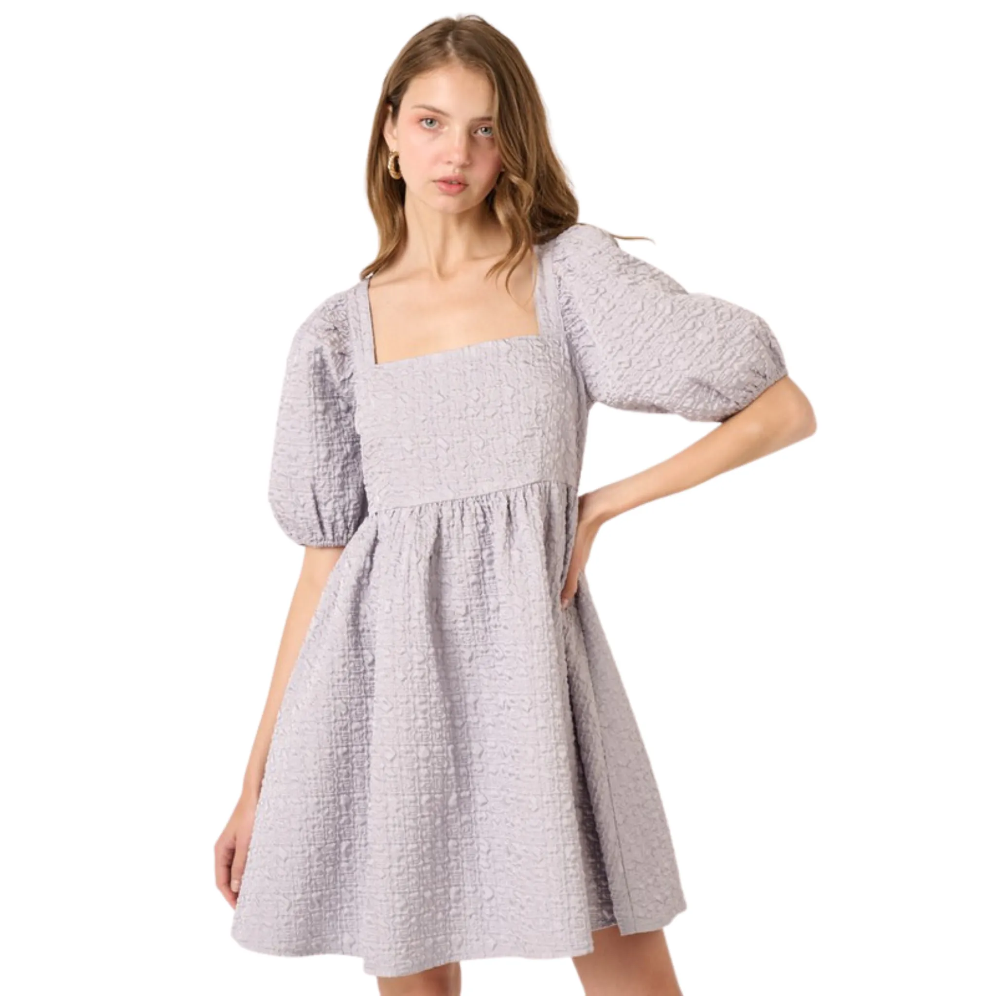 Textured Jacquard Babydoll Dress