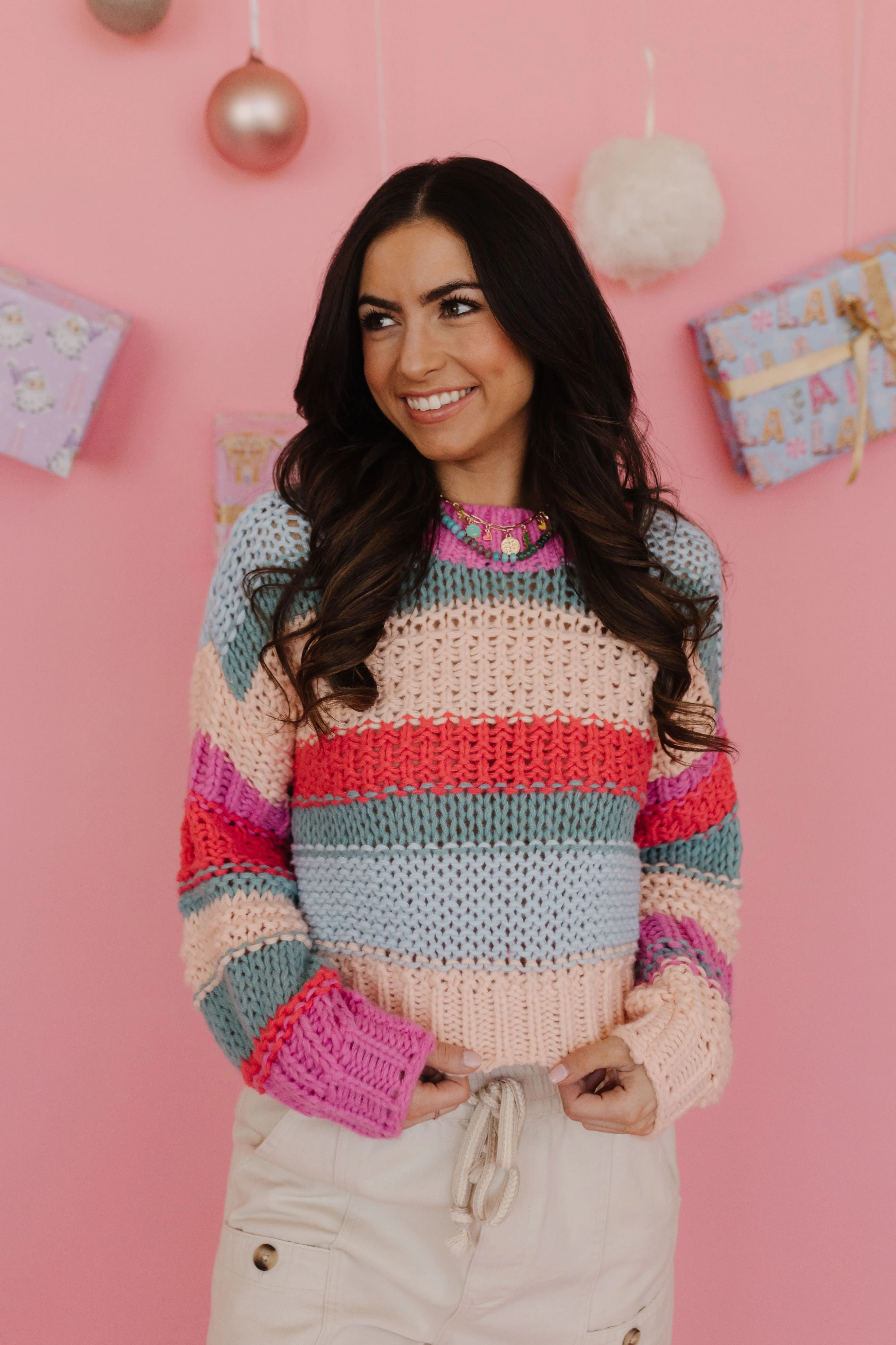 THE BAILEY COLOR BLOCK SWEATER IN COTTON CANDY