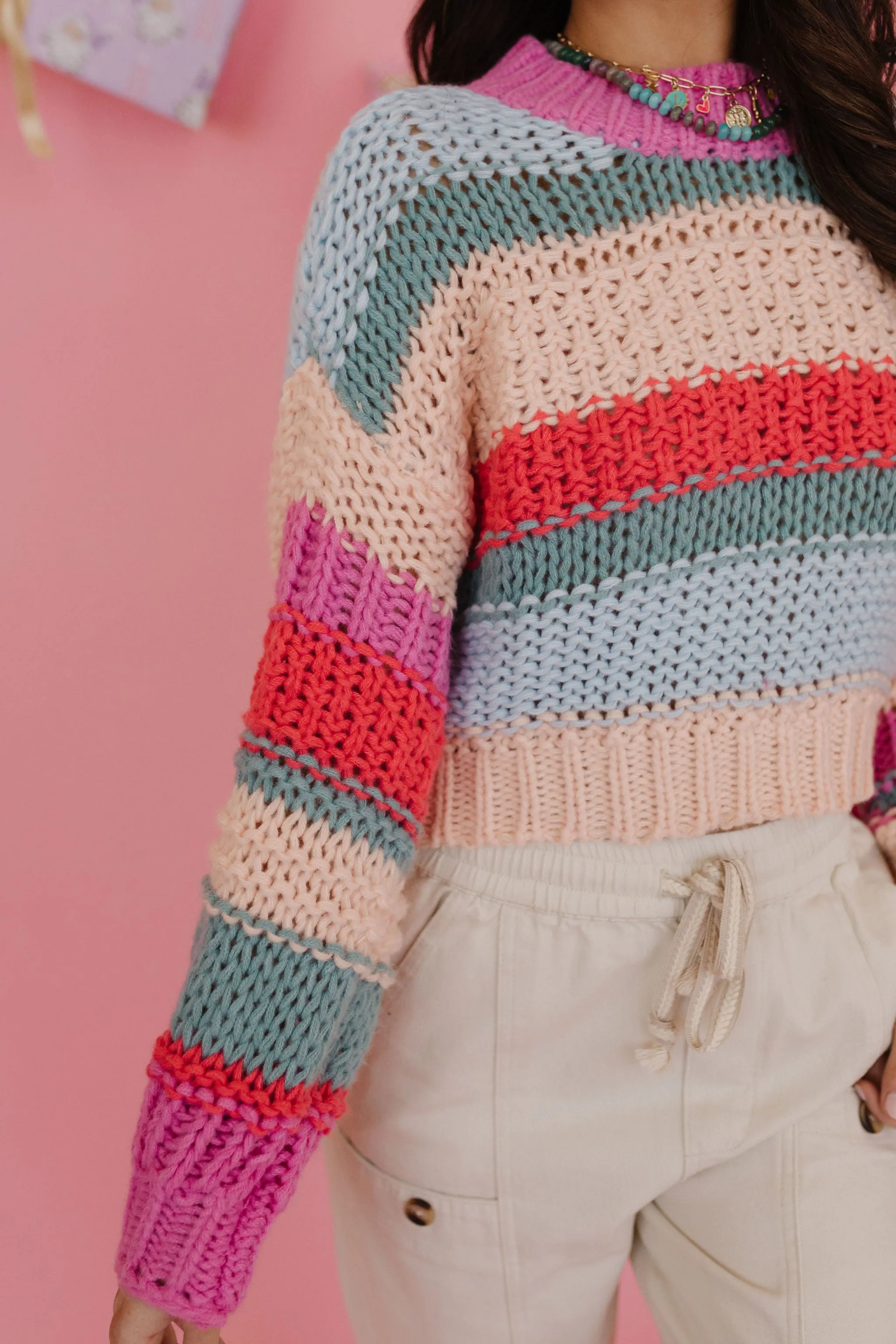 THE BAILEY COLOR BLOCK SWEATER IN COTTON CANDY