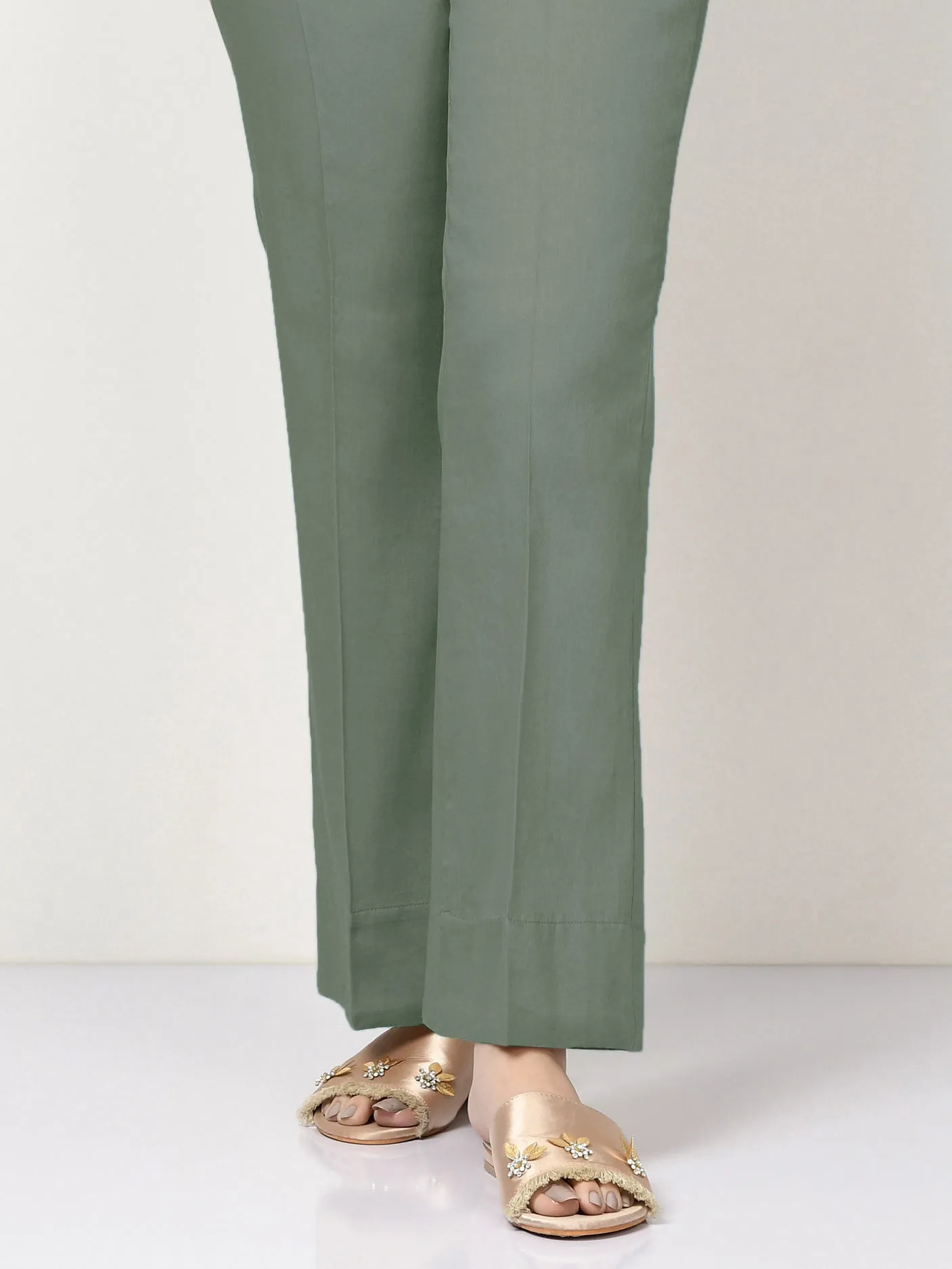 Unstitched Cambric Trouser - Tea Green