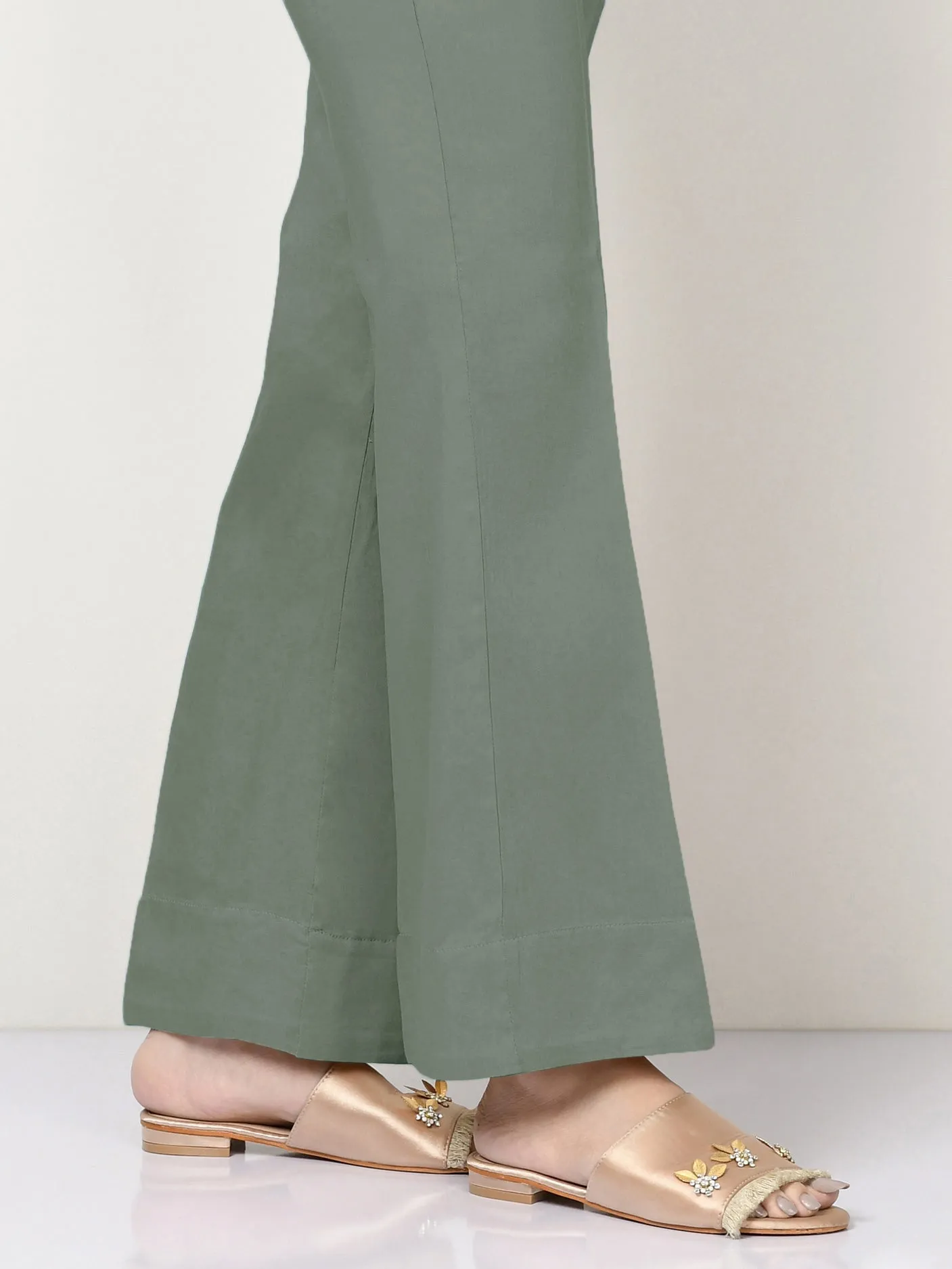 Unstitched Cambric Trouser - Tea Green