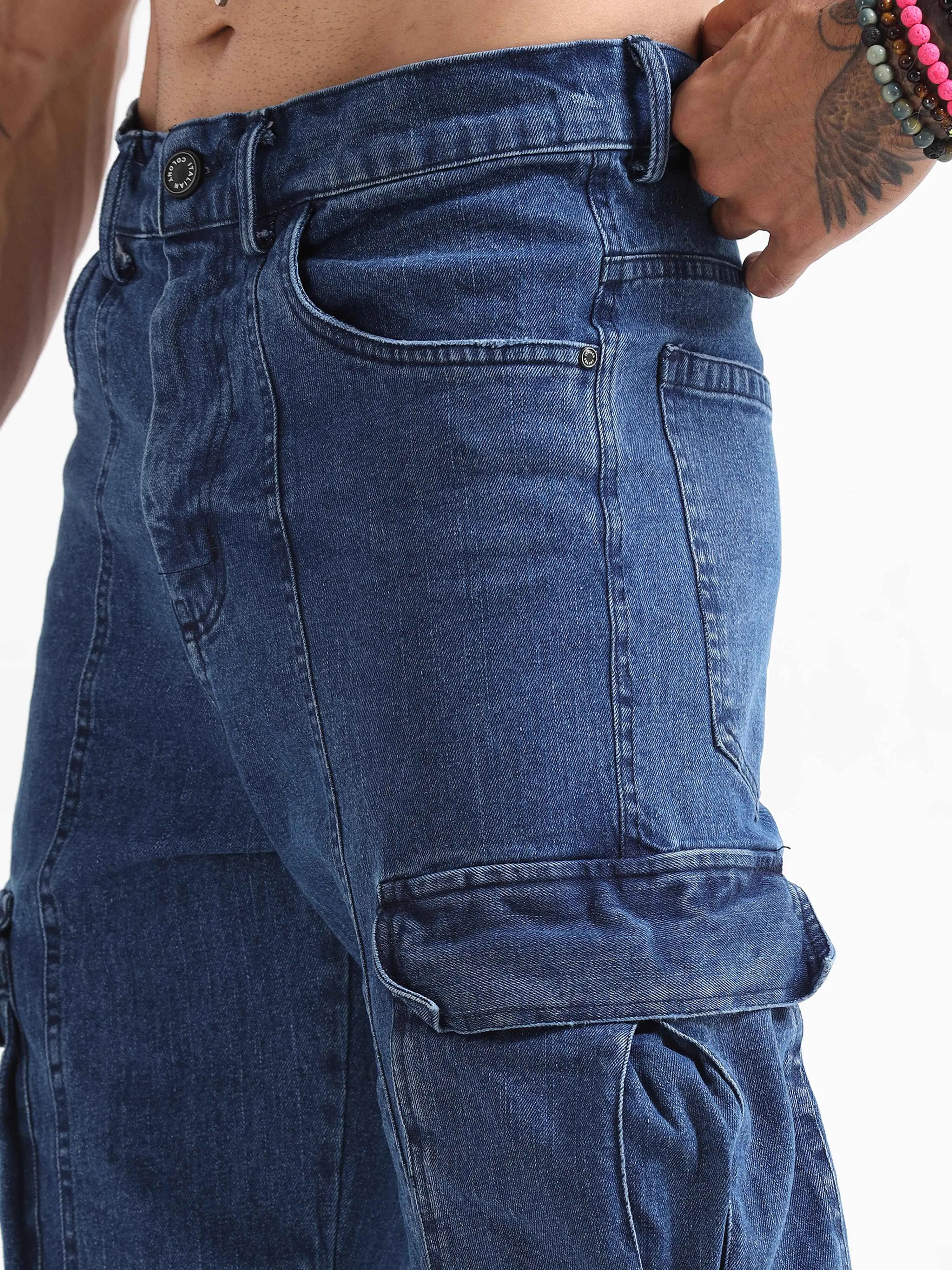 Urban Utility Denim Cargo In Light Blue