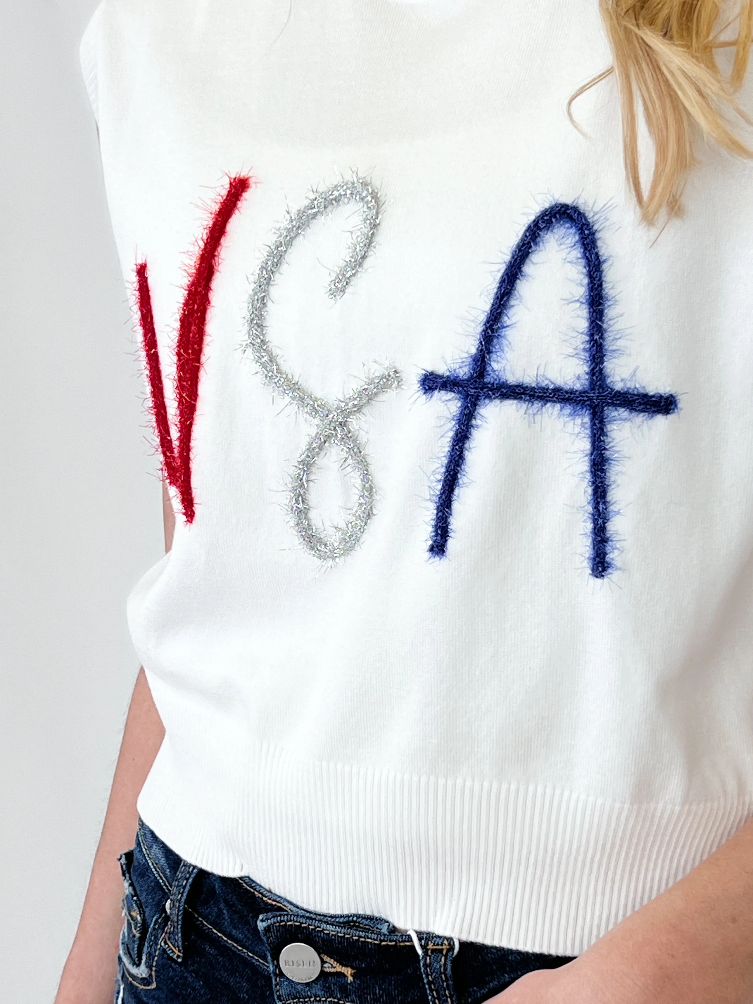 USA Sparkly Tinsel Sweater