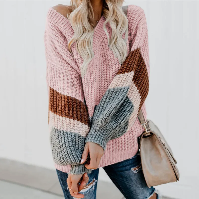 V-Neck Lantern Sleeve Jumper