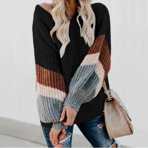 V-Neck Lantern Sleeve Jumper