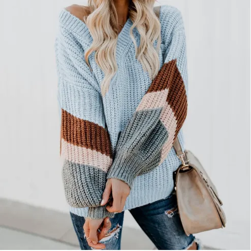 V-Neck Lantern Sleeve Jumper