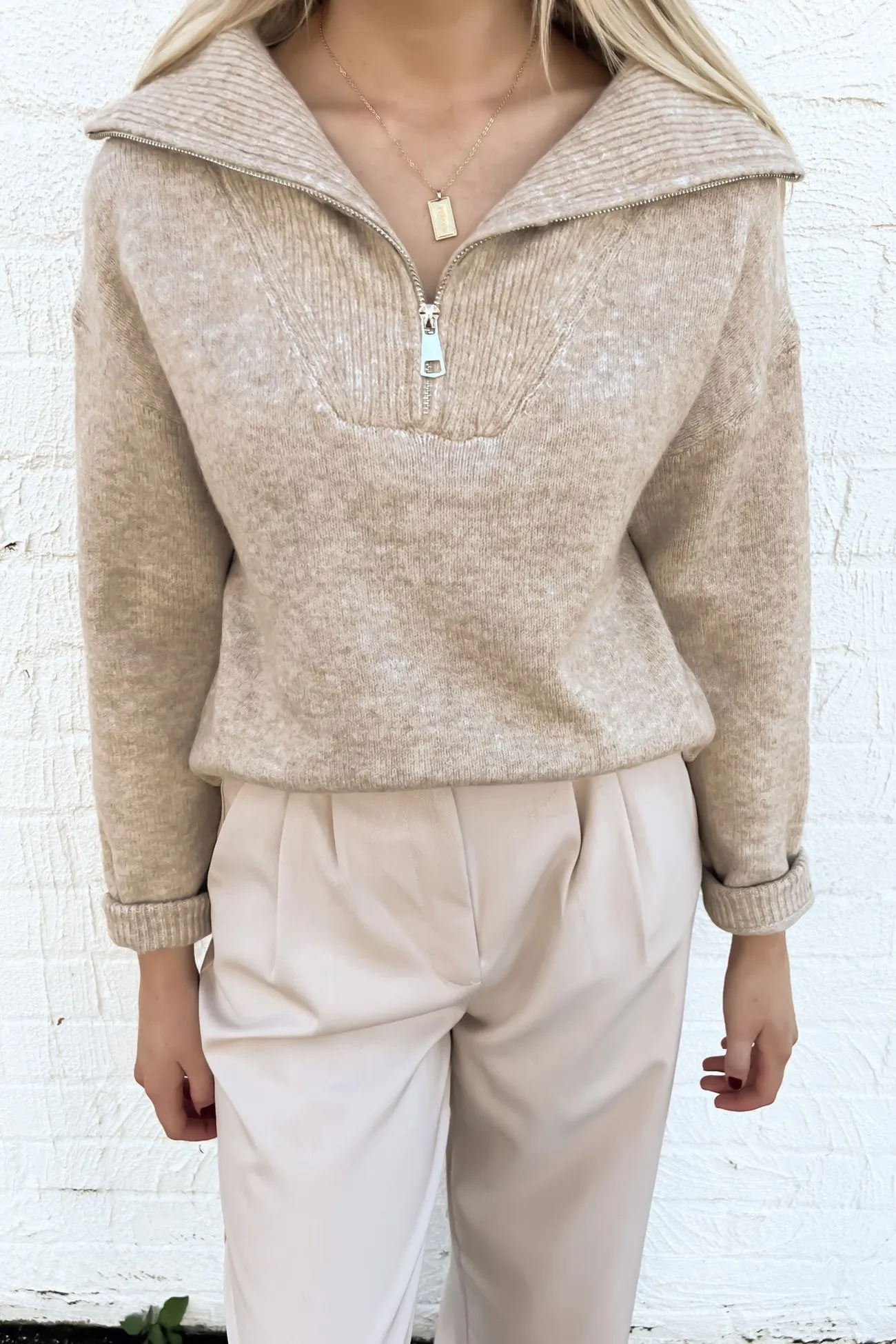 Victoria 1/4 Zip Knit Jumper Latte