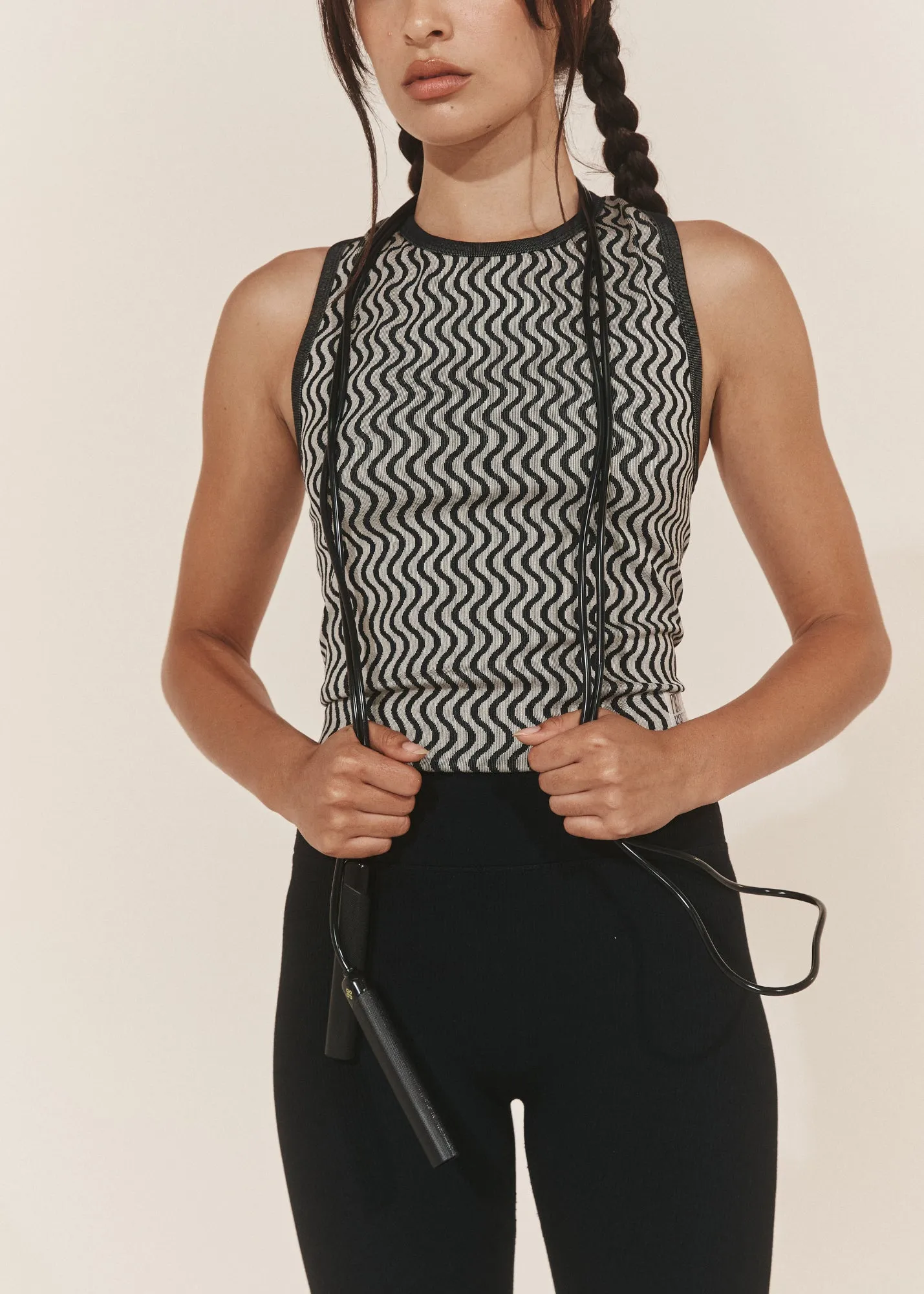 Wavy Lines Tank - Black/Beige