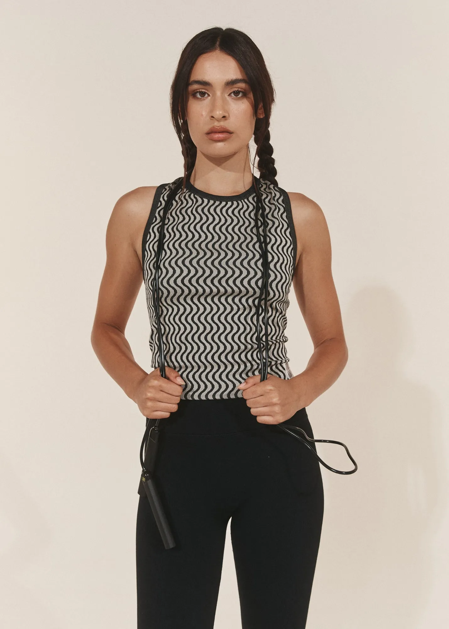 Wavy Lines Tank - Black/Beige