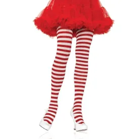 White & red striped nylon tights for women