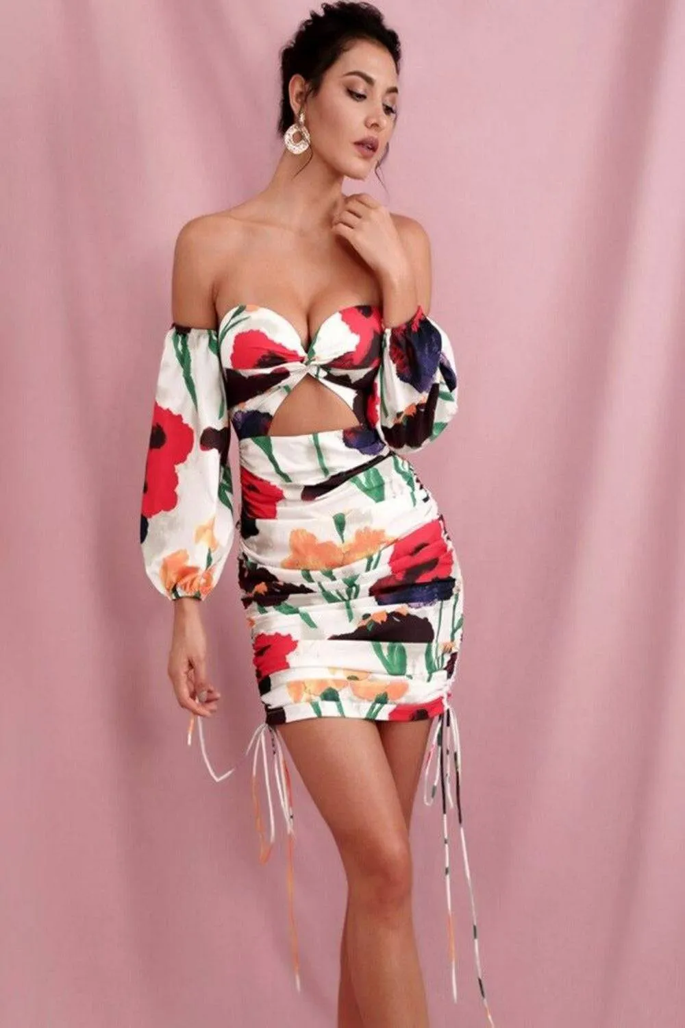 White Floral Cut Out Mini Bodycon Dress