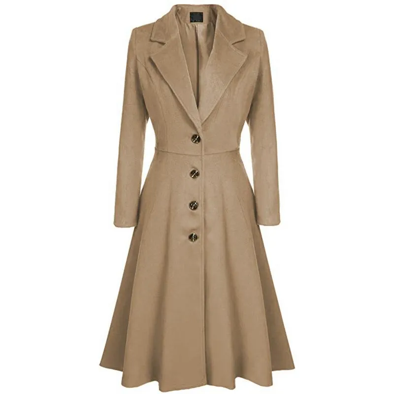 Women fashion v neck button up dress tweed trench coat