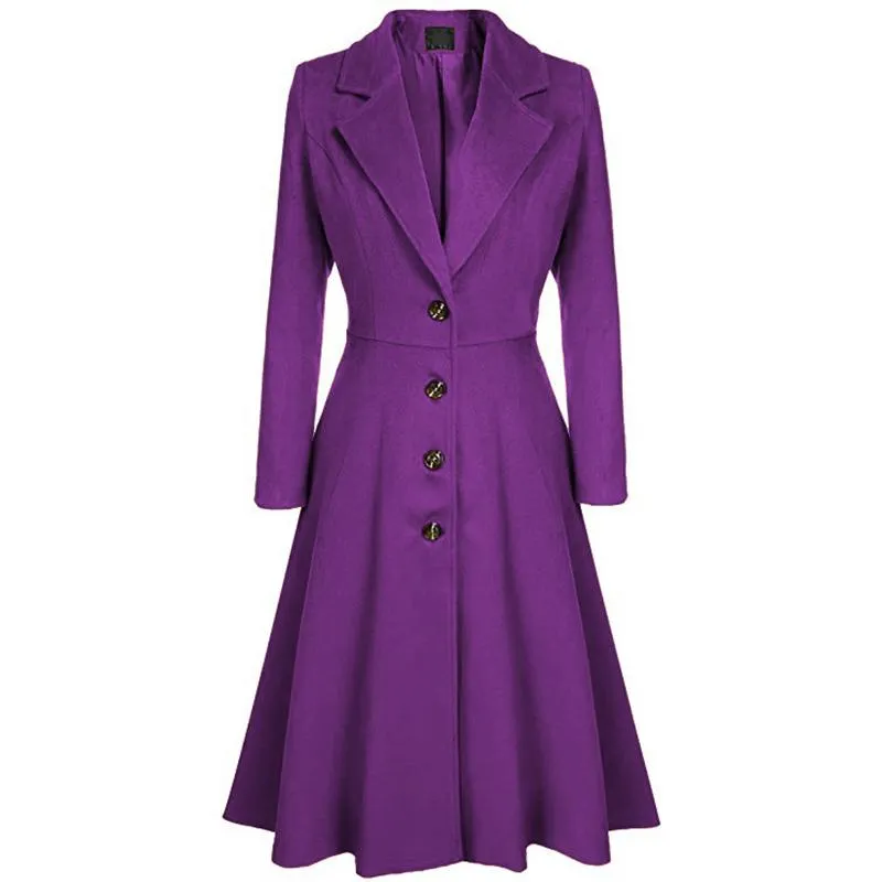 Women fashion v neck button up dress tweed trench coat