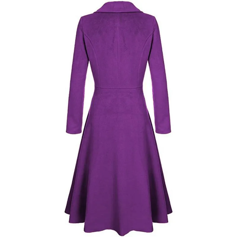 Women fashion v neck button up dress tweed trench coat