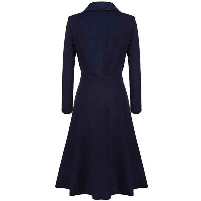 Women fashion v neck button up dress tweed trench coat