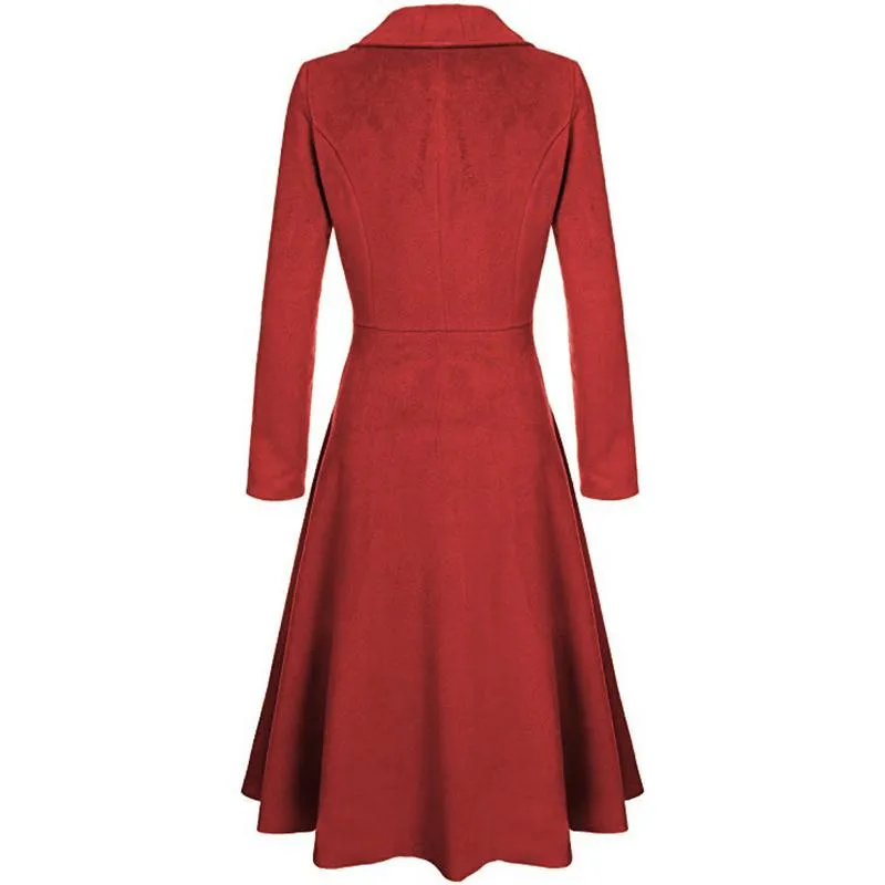 Women fashion v neck button up dress tweed trench coat