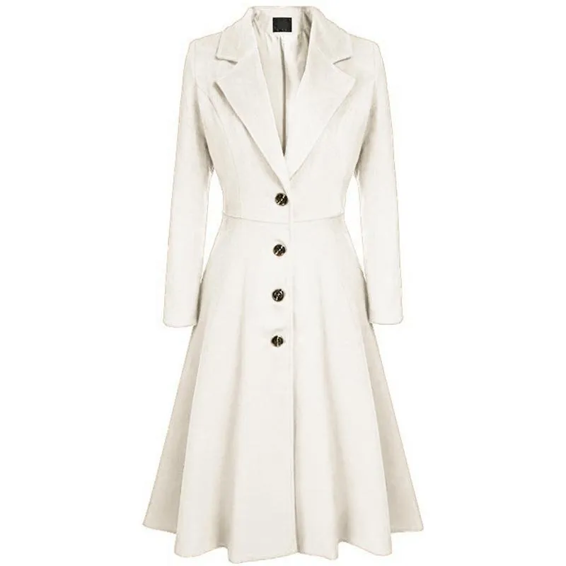 Women fashion v neck button up dress tweed trench coat