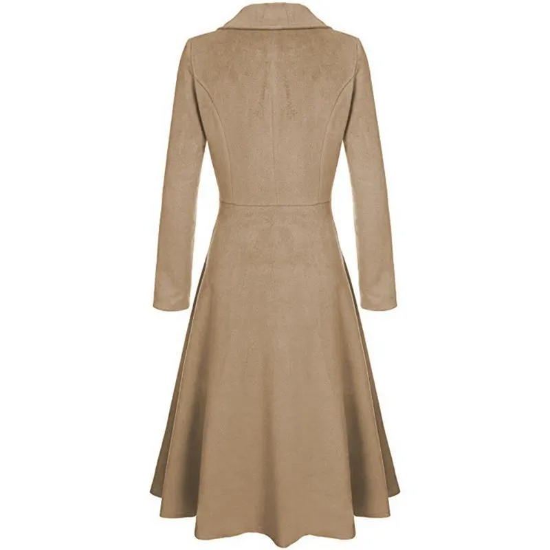 Women fashion v neck button up dress tweed trench coat