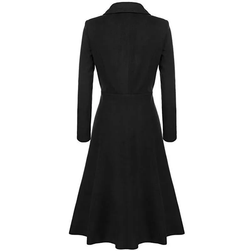 Women fashion v neck button up dress tweed trench coat