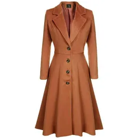 Women fashion v neck button up dress tweed trench coat