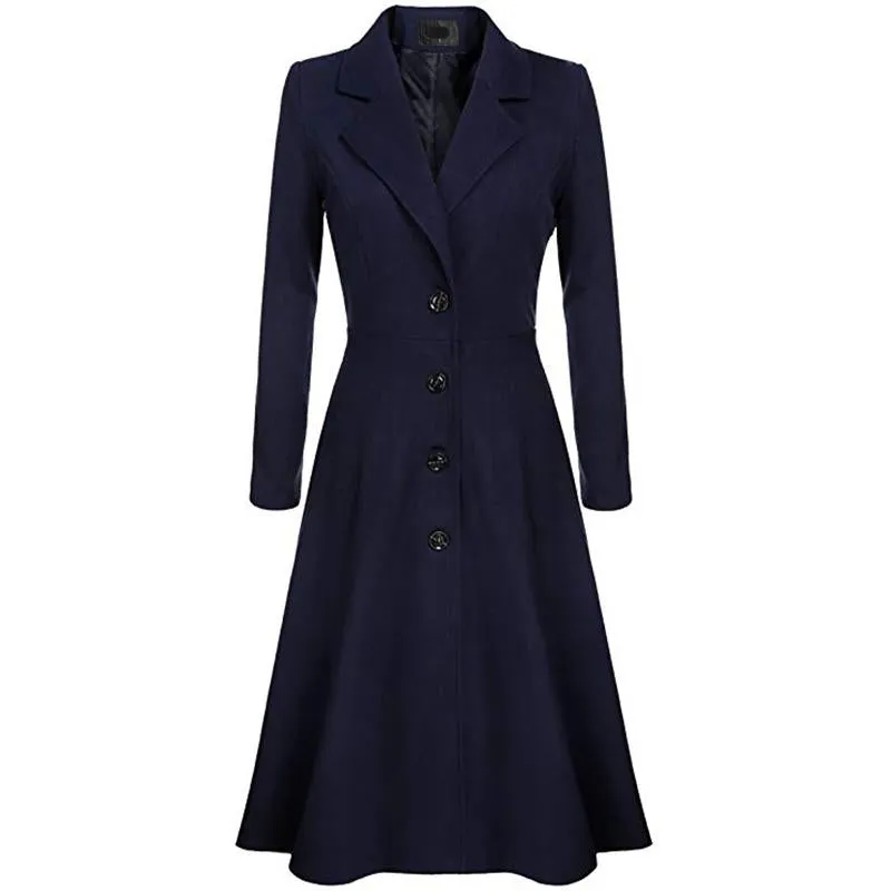 Women fashion v neck button up dress tweed trench coat