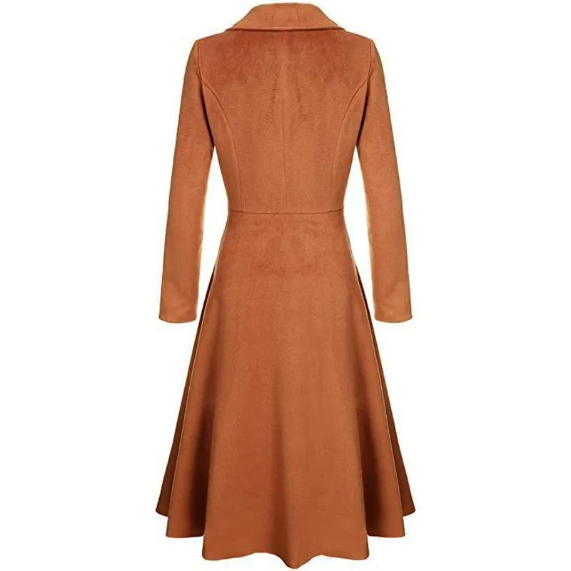 Women fashion v neck button up dress tweed trench coat