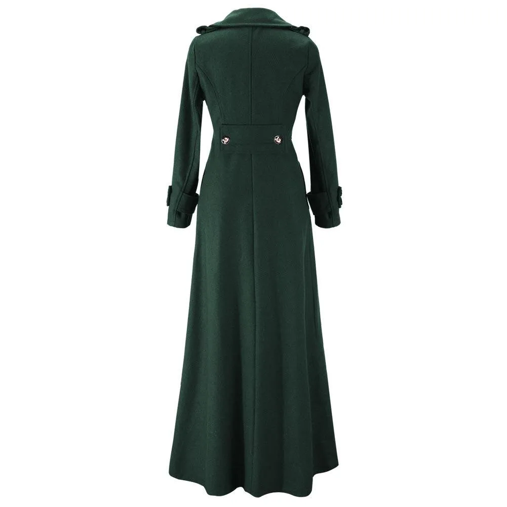 Women maxi turn-down collar long sleeve duster trench coat