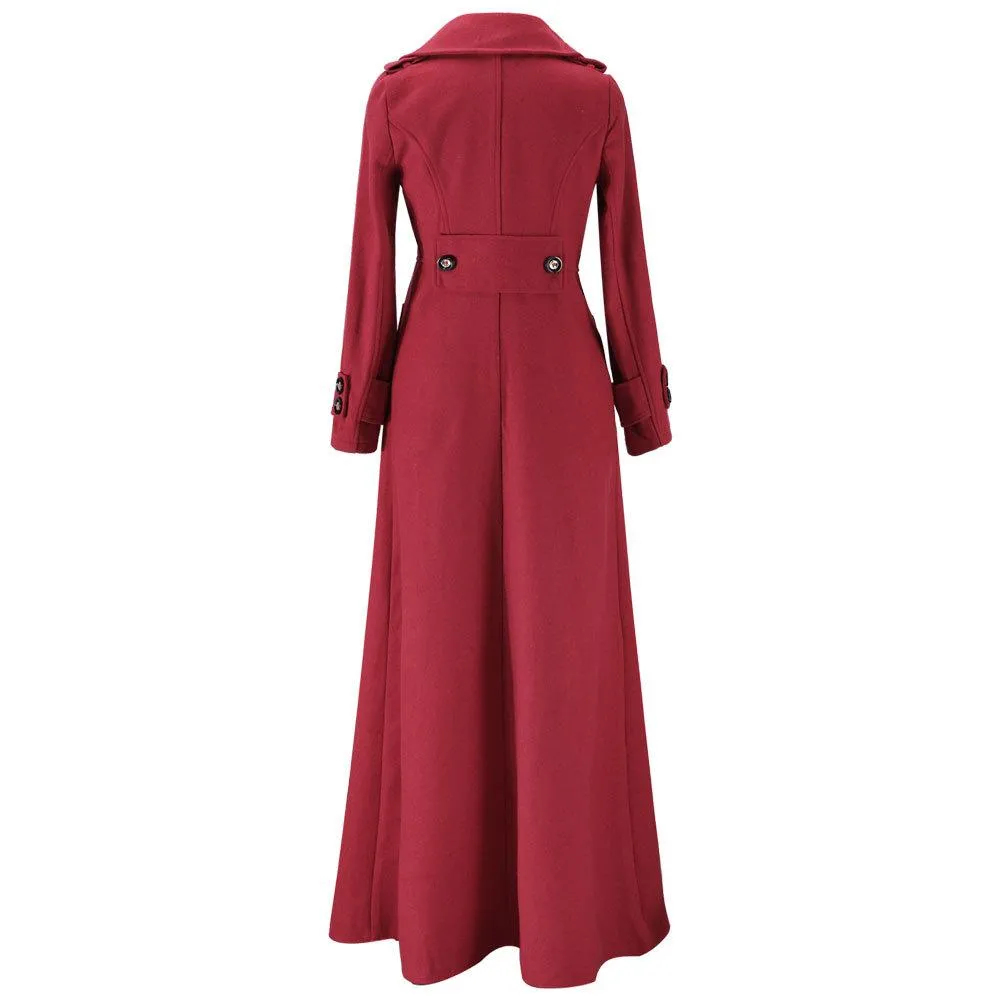 Women maxi turn-down collar long sleeve duster trench coat