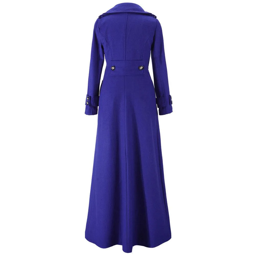 Women maxi turn-down collar long sleeve duster trench coat