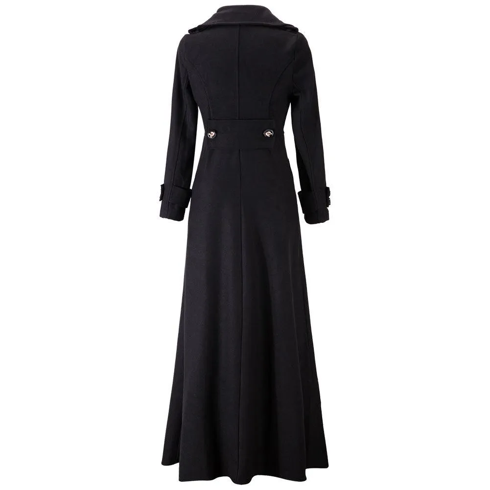 Women maxi turn-down collar long sleeve duster trench coat