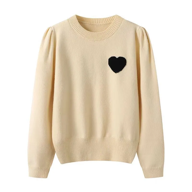 Women Sweater,Korean Style Heart Embroidered Round Neck Sweater