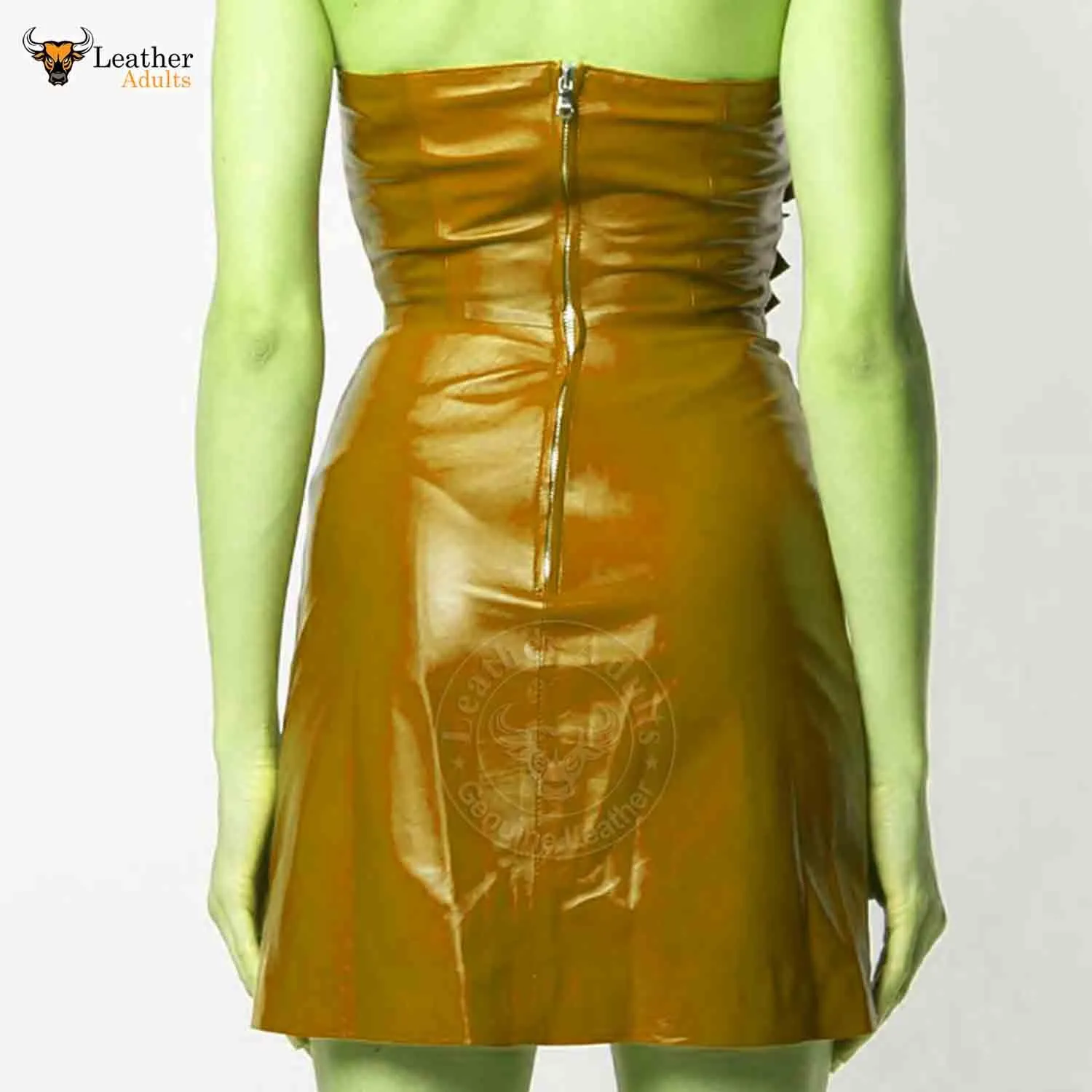 Womens Real Brown Leather Hot Party Dress Casual Wear Buckle Dress Frock Skirts