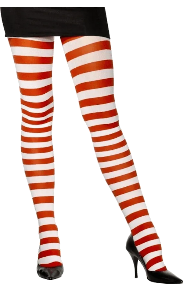 Womens Red and White Striped Tights