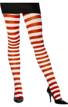 Womens Red and White Striped Tights